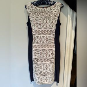 Anne Klein blue dress with white lace front and beige lining